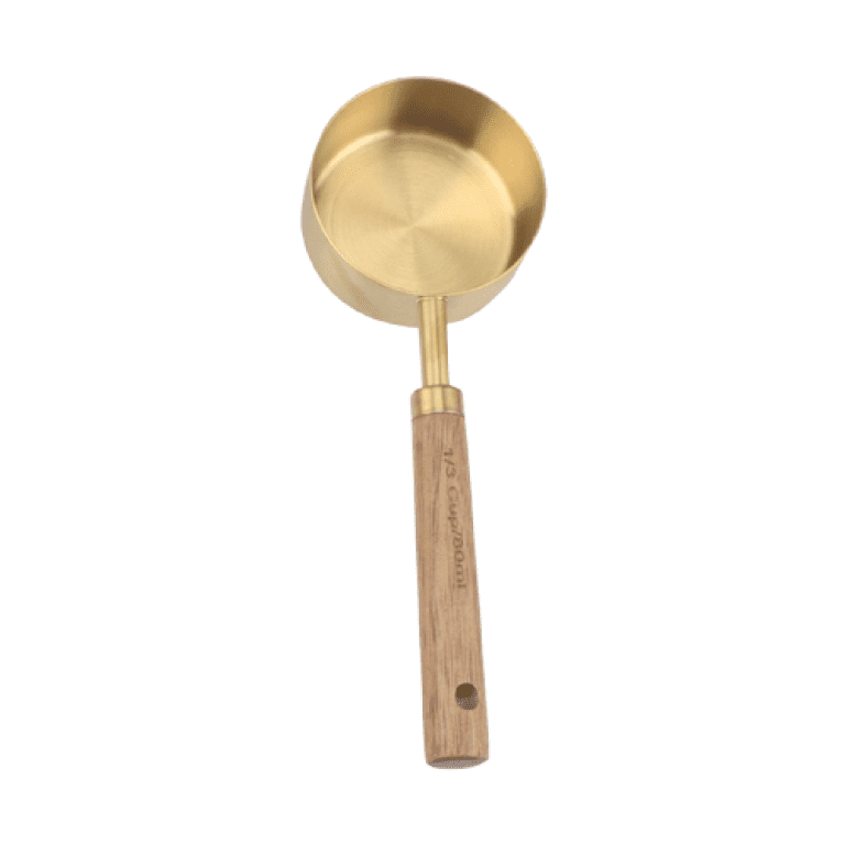 Cuillère Doseuse 60 Ml En Inox Avec Manche En Bois D'acacia - Pour Pâtisserie Et Cuisine, Finition Dorée - 12