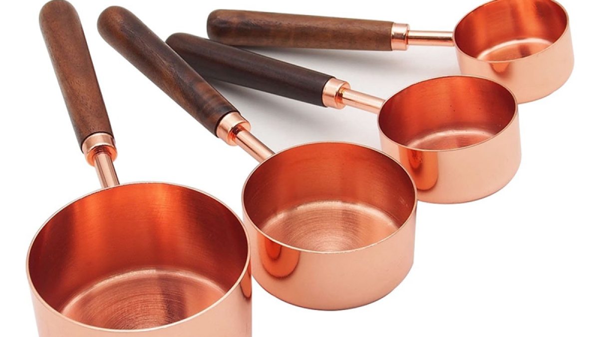 Tasses Et Cuillères à Mesurer En Acier Inoxydable Plaqué Cuivre - Lot De 8 Avec Manches En Bois - 5