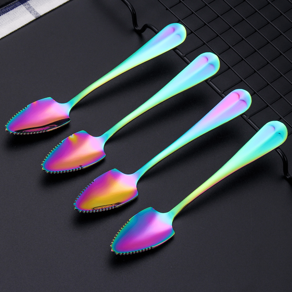 Lot 4 Cuillères à Pamplemousse Dentelées Acier Inoxydable – Bord Scie Pour Fruits Agrumes Avocat